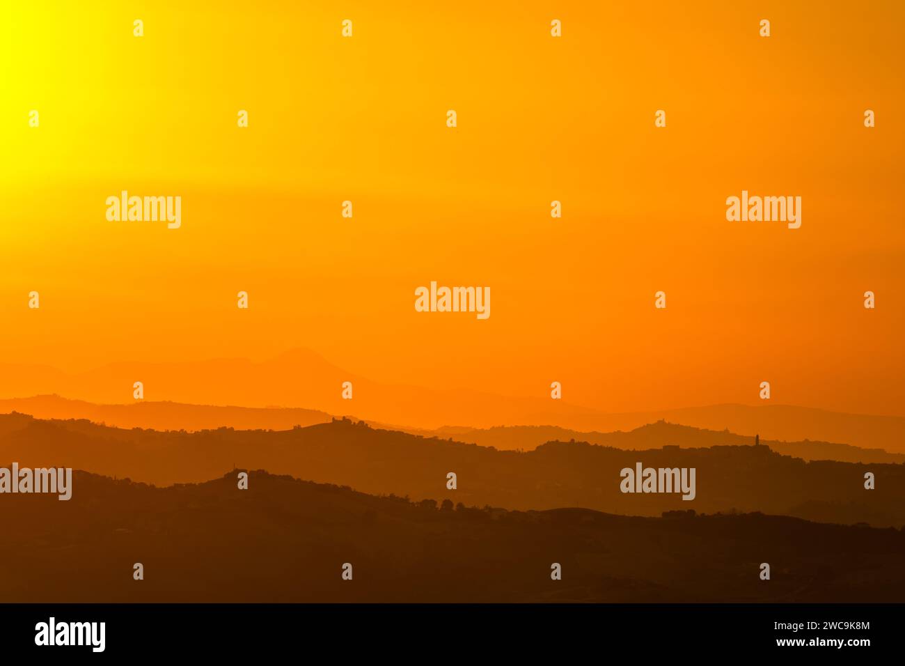 Lanscape in Italy at sunset, Marche from Ripatransone Stock Photo