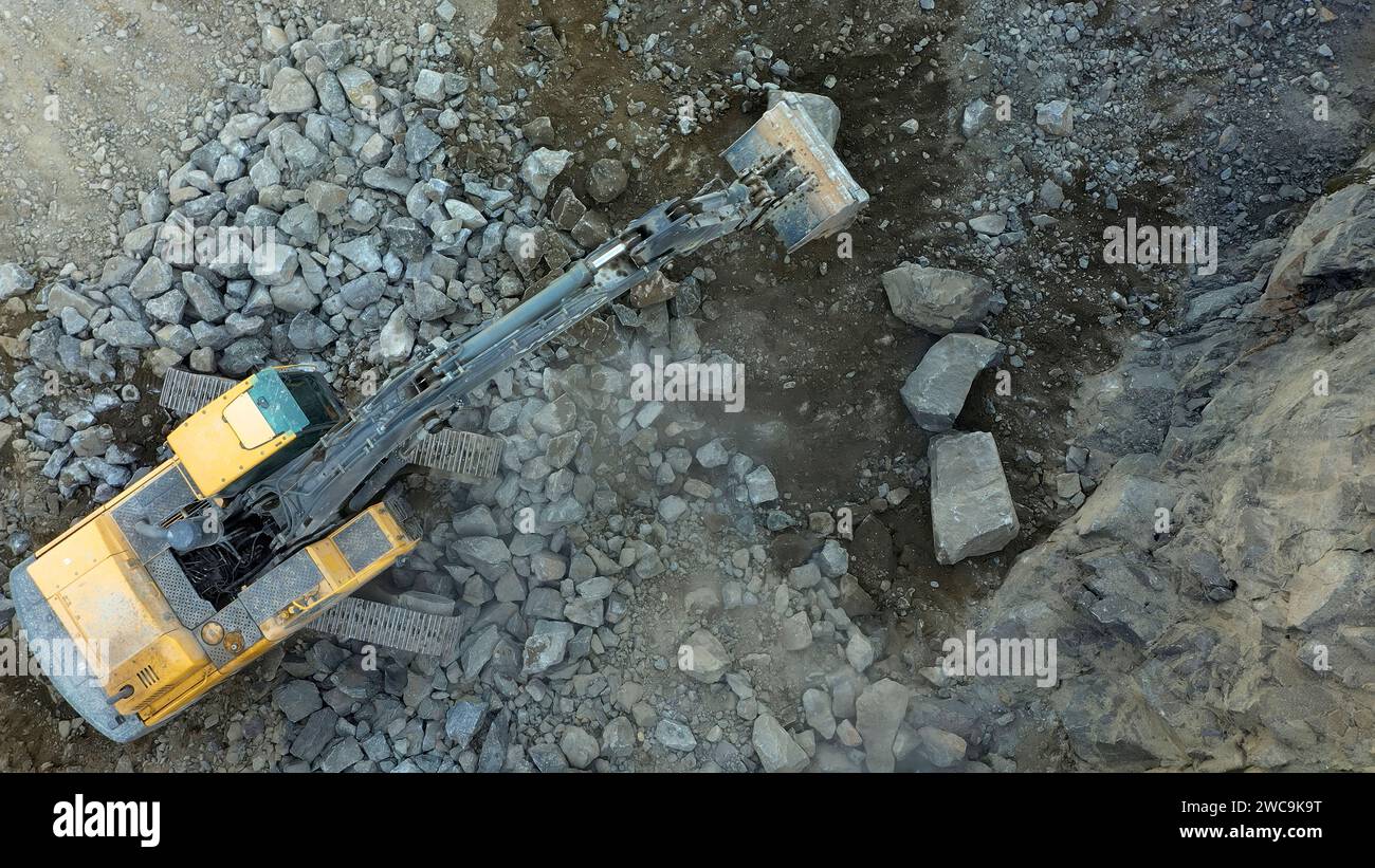 Extraction of granite. Open cast mine. Stone Quarrying. Granite quarry