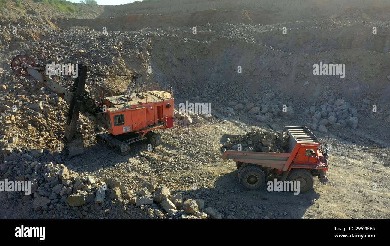 Extraction of granite. Open cast mine. Stone Quarrying. Granite quarry