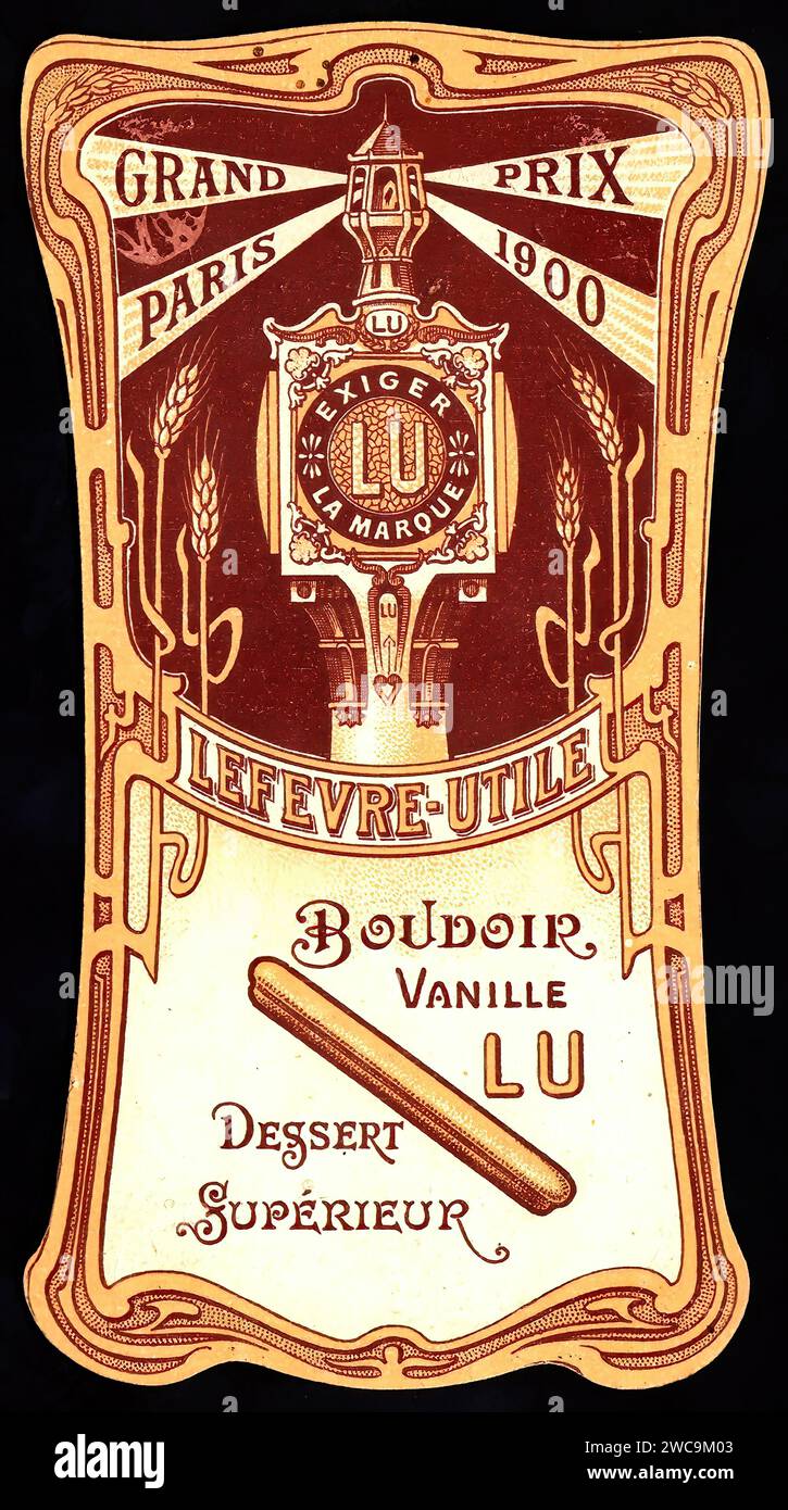 Vintage Lefevre-Utile Tradecard Boudoir back, Belle Epoque Era Stock Photo