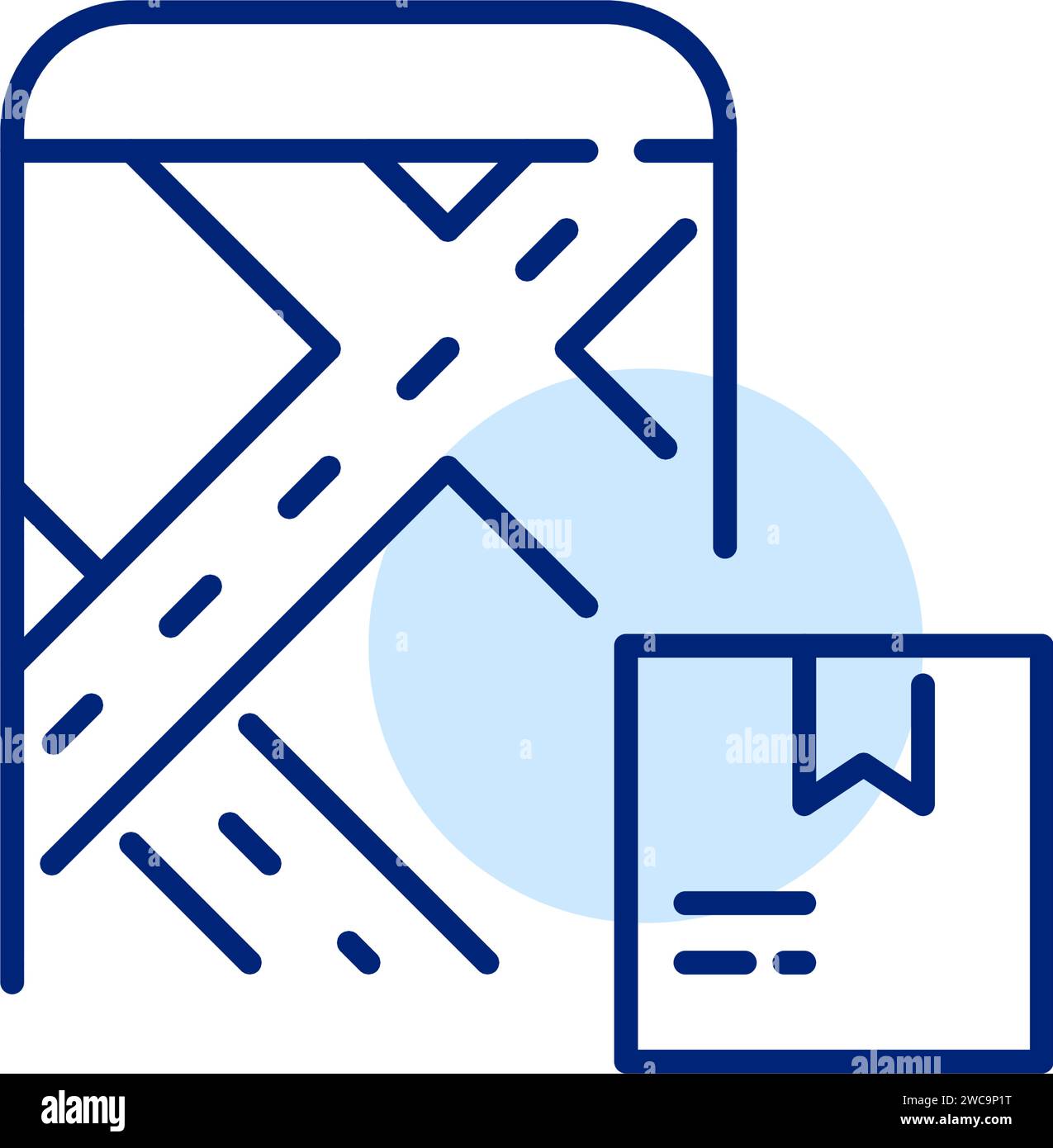 Delivery location tracking using smartphone app. Pixel perfect, editable stroke Stock Vector