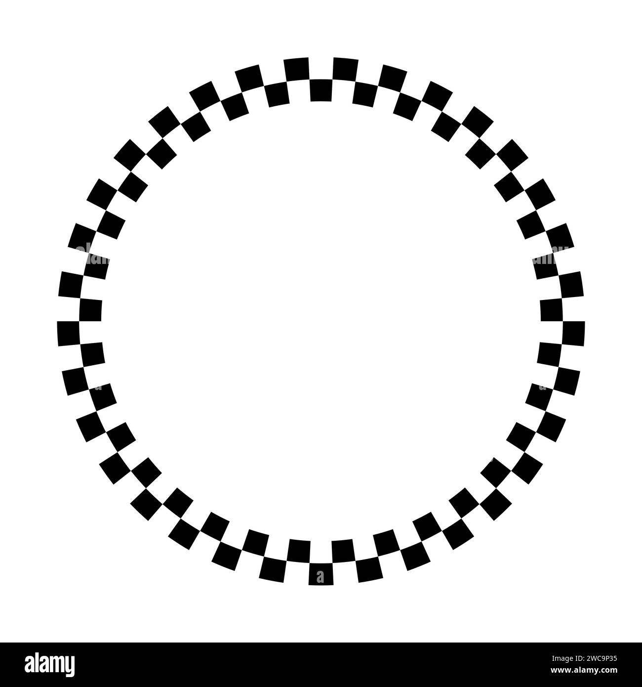 Circle checkers frame. Round pattern border black and white. Ornament