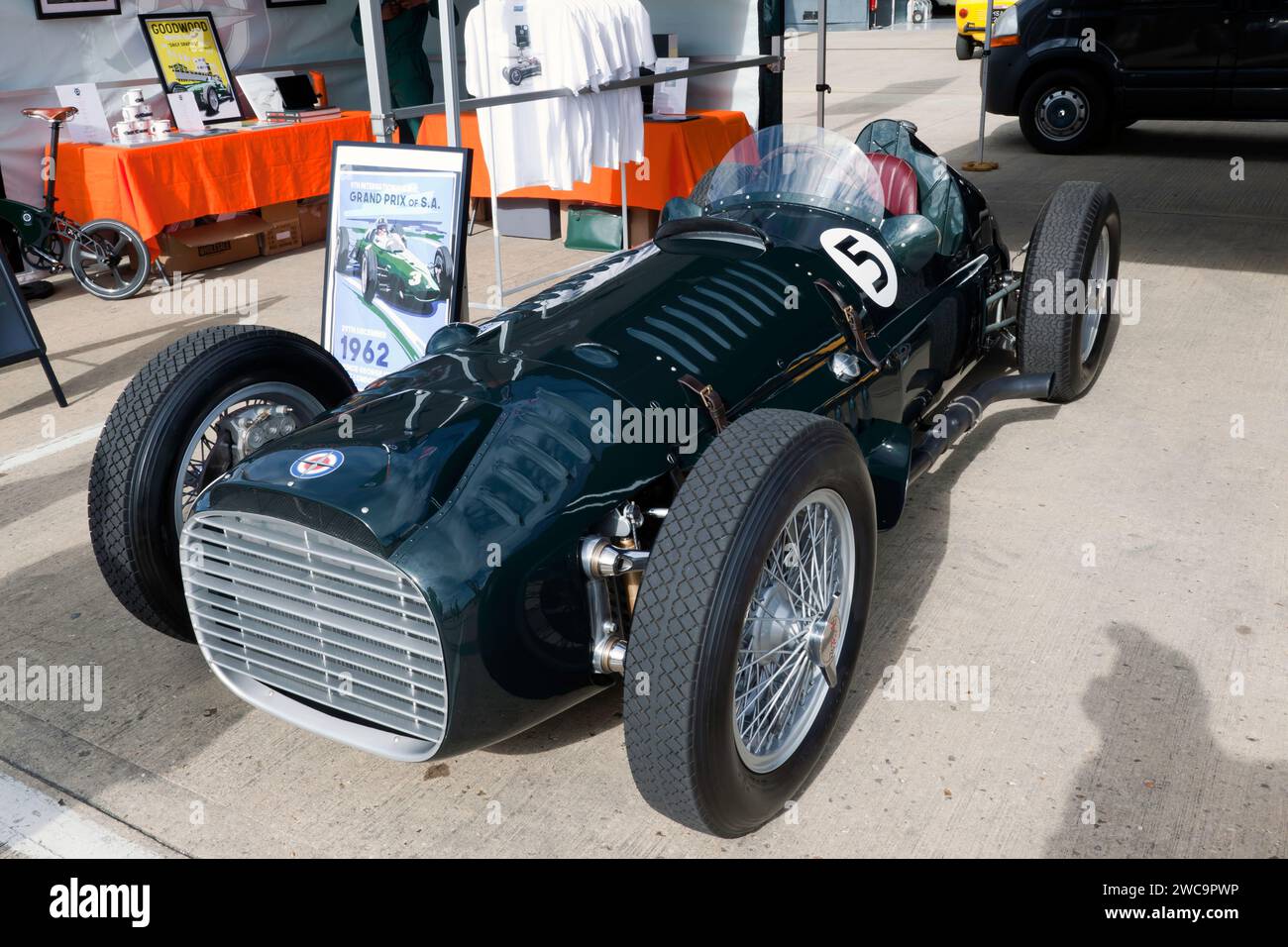 A continuation version of the  Legendary Pre-war BRM V16 Formula One Car,  being demonstrated at the 2023 Silverstone Festival. Stock Photo