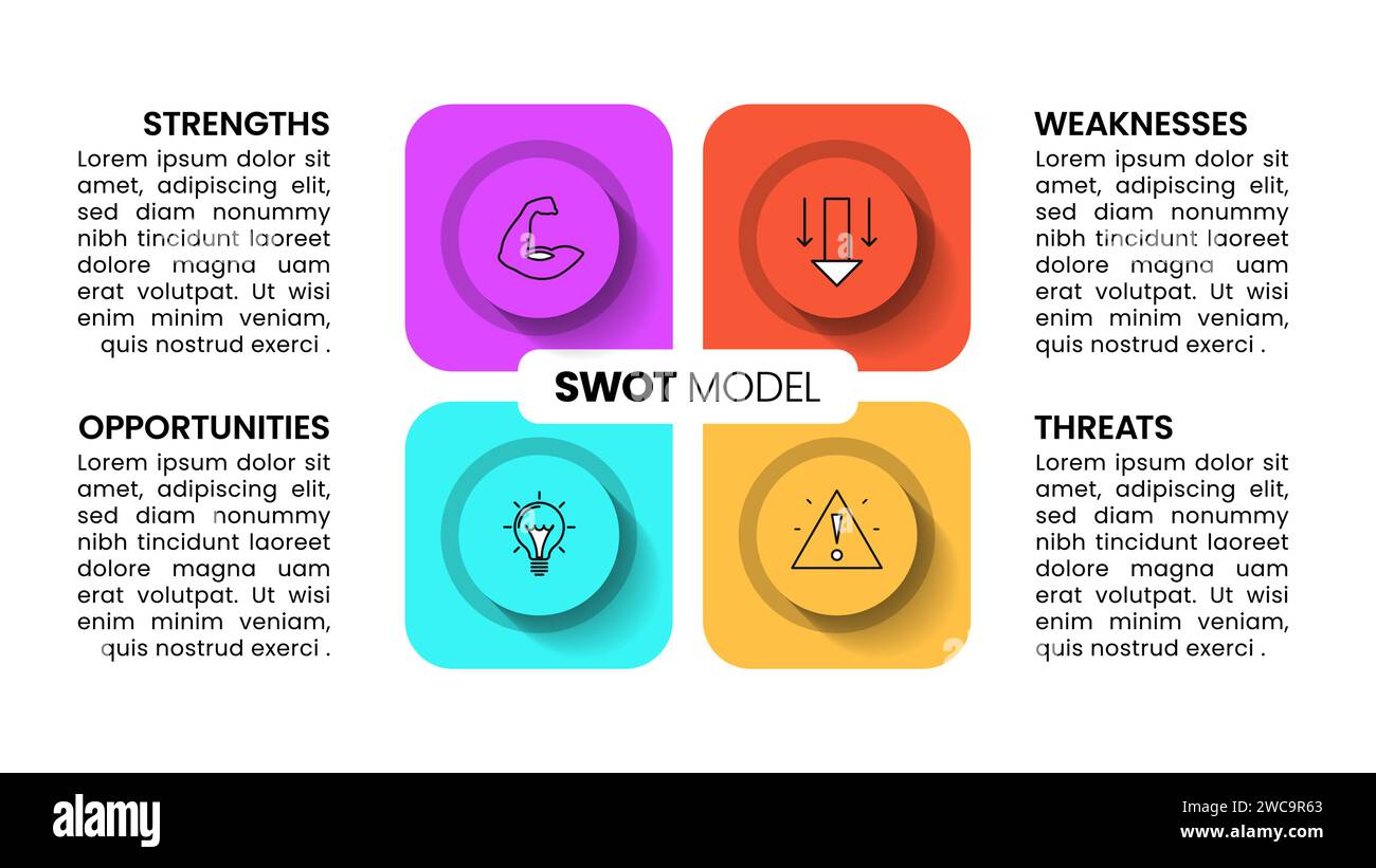 Infographic template with icons and 4 options or steps. SWOT. Can be used for workflow layout, diagram, banner, webdesign. Vector illustration Stock Vector