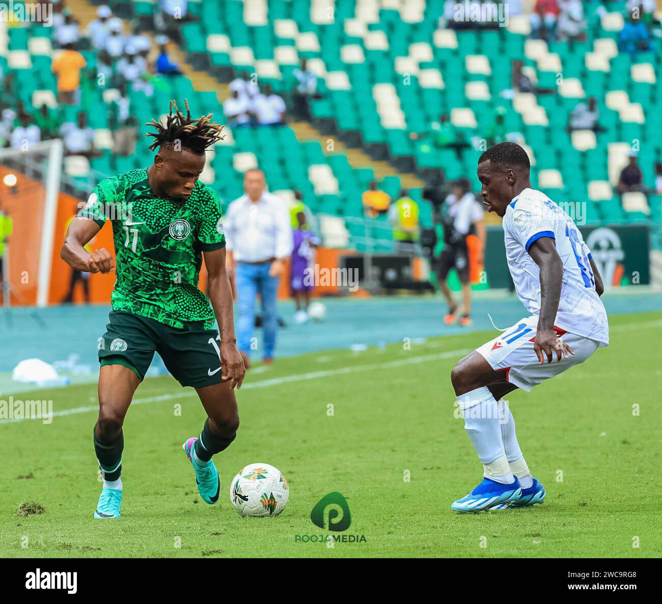 Samuel Chukwueze in action against Equatorial Guinea at AFCON in Cote d ivoire Copyright: xSulaimanxPoojax Stock Photo