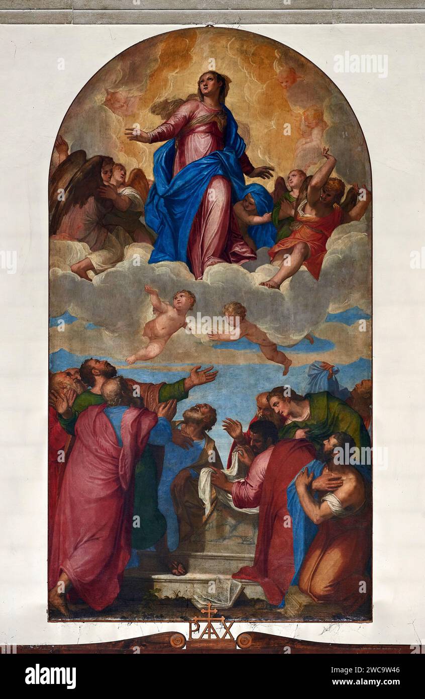 Assunzione della Vergine  - olio su tela - Battista Zelotti - XVI secolo  - Praglia (Pd) Abbazia Benedettina Stock Photo