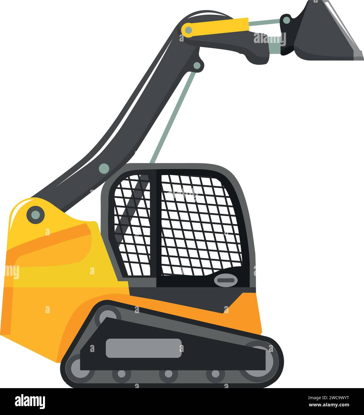 Compact Skid Steer Loader with Bucket and Track Icon in Flat Style. Stock Vector