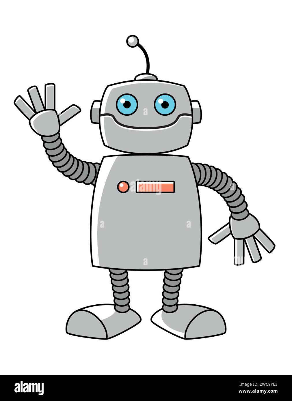 robot, color vector cartoon illustration of humanoid robot with waving ...