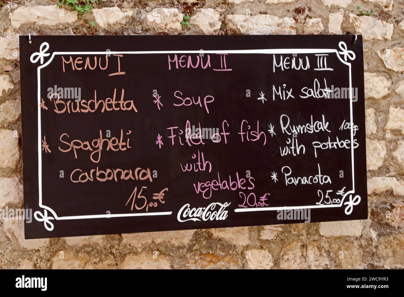 Blackboard menu, in English, Zadar, Croatia Stock Photo