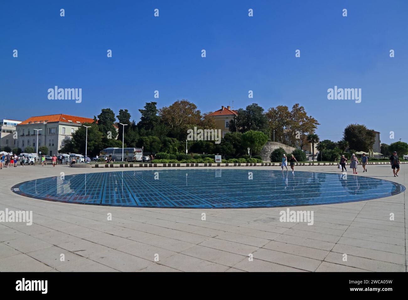 Greeting to the Sun, a solar panel installation which supplies lighting display in evening , Zadar, Croatia Stock Photo