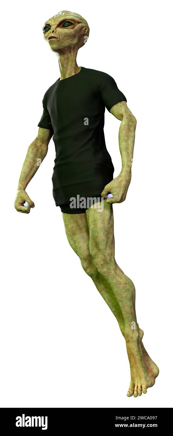 3D rendering of a green alien isolated on white background Stock Photo ...