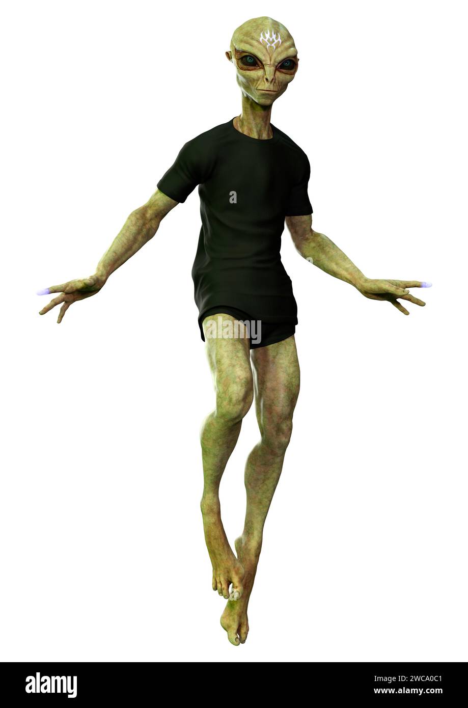 3D rendering of a green alien isolated on white background Stock Photo ...