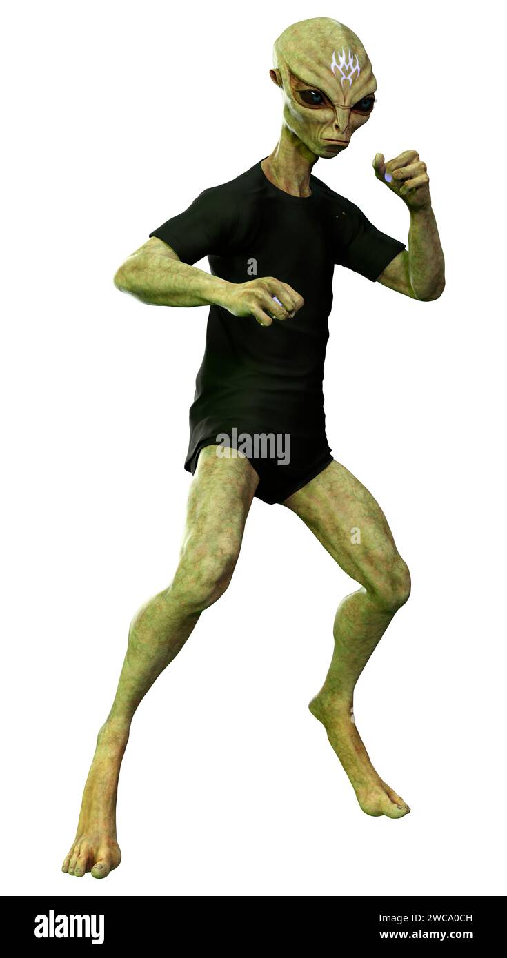 3D rendering of a green alien isolated on white background Stock Photo ...