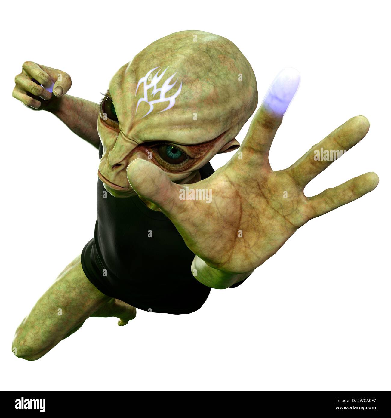 3D rendering of a green alien isolated on white background Stock Photo ...