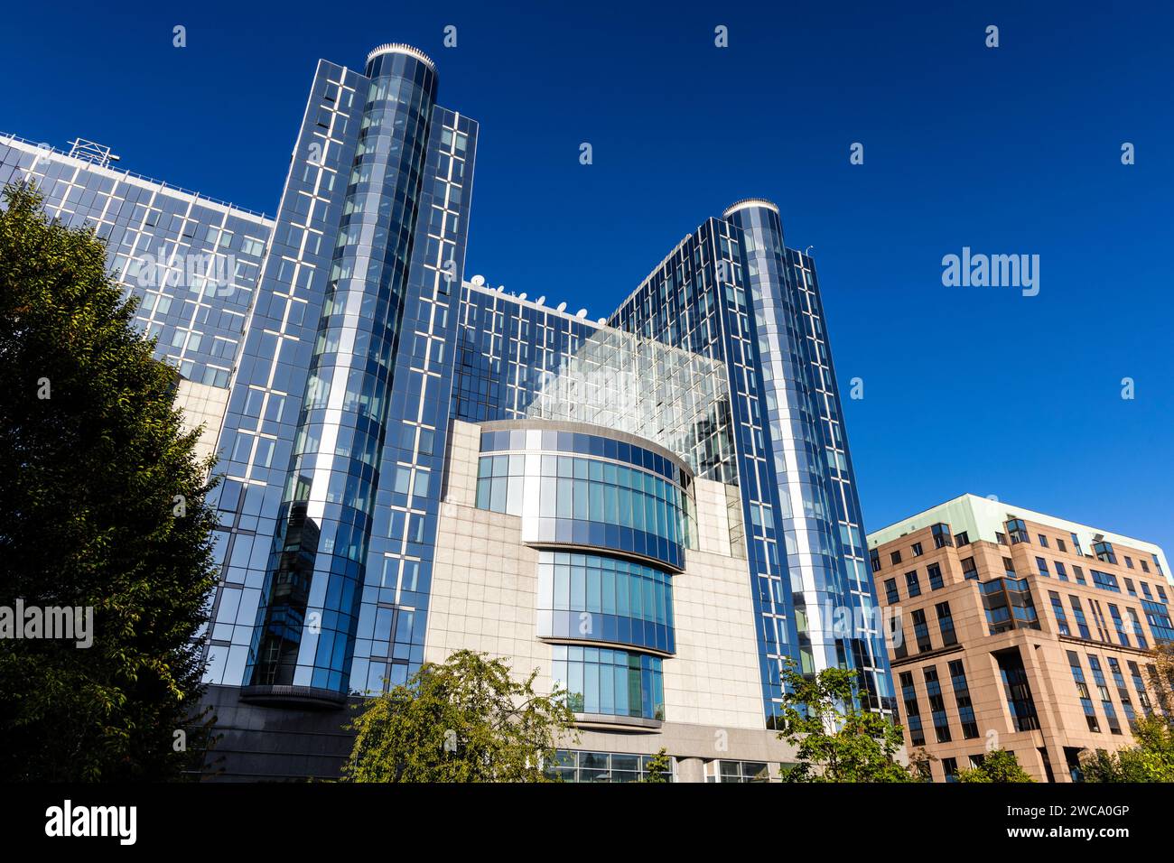 Altiero Spinelli Building at the Espace Léopold Europen Parliament, European Quarter, Brussels, Belgium Stock Photo