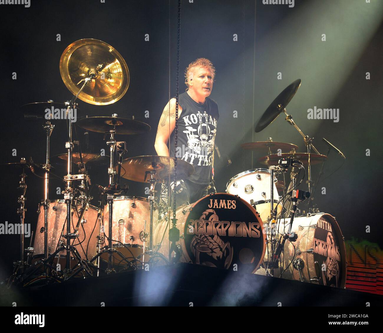 Brooklyn, United States Of America. 12th Sep, 2015. NEW YORK, NY - SEPTEMBER 12: James Kottak of Scorpions performs at the Barclays Center on September 12, 2015 in the Brooklyn borough of New York City. People: James Kottak Credit: Storms Media Group/Alamy Live News Stock Photo