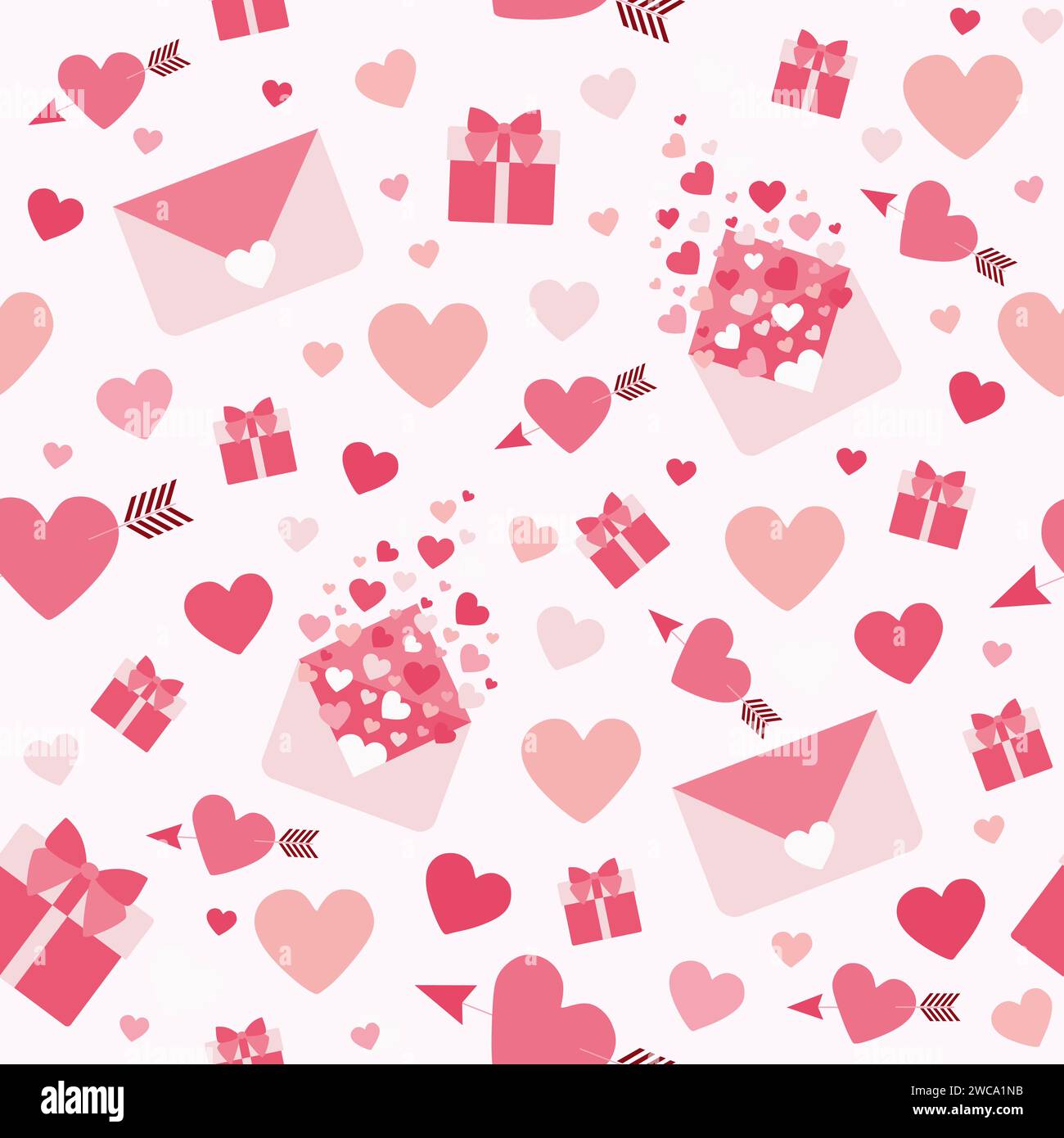 Valentines Hearts with gift boxes and Love messages on pink background ...