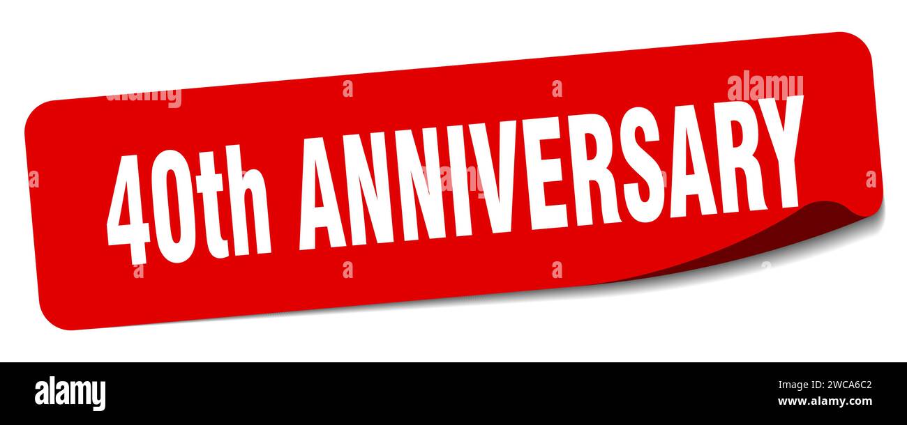 40th anniversary sticker. 40th anniversary rectangular label isolated