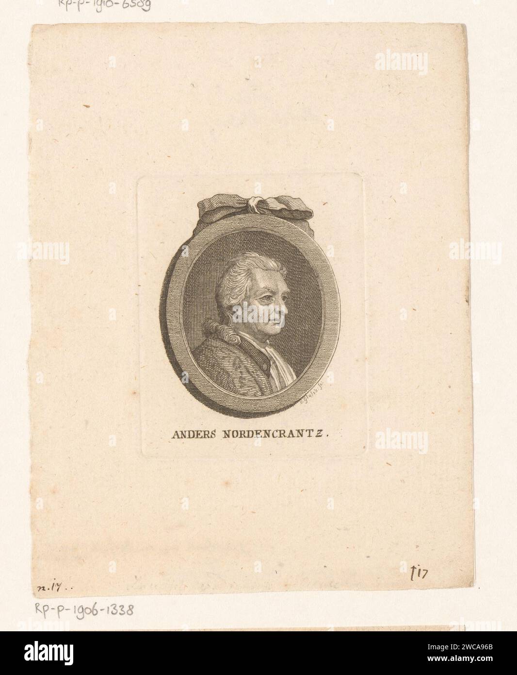 Portret Van Anders Nordencrantz, Carl Christian Glassbach, 1761 - 1789 print   paper engraving historical persons. ornament  medallion Stock Photo