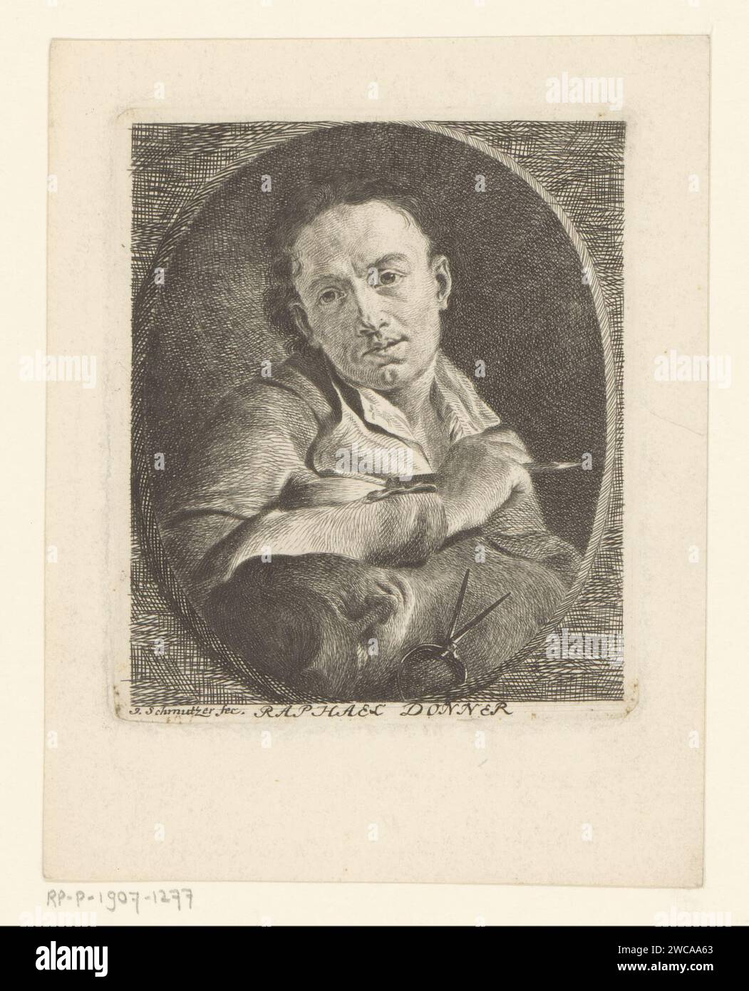 PortraT van George Raphael Johann Donner, Jakob Matthias Schmutzer, After Paul Troger, 1743 - 1811 print   paper etching historical persons. sculptor at work Stock Photo