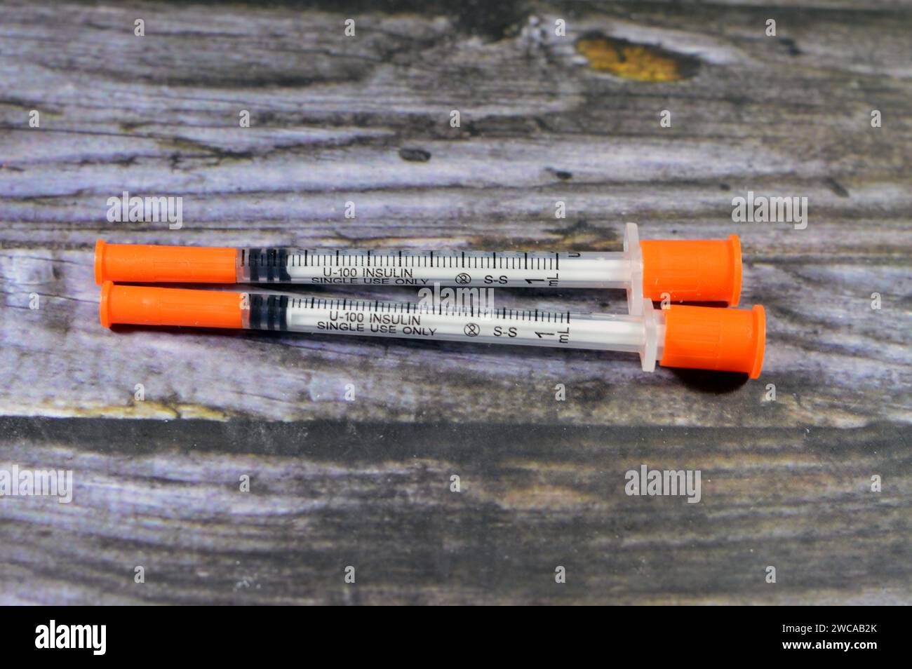 an insulin needle syringe, used to administer the Insulin dose to type 1 Diabetes mellitus ( insulin dependent) and some cases of type 2 (non insulin Stock Photo