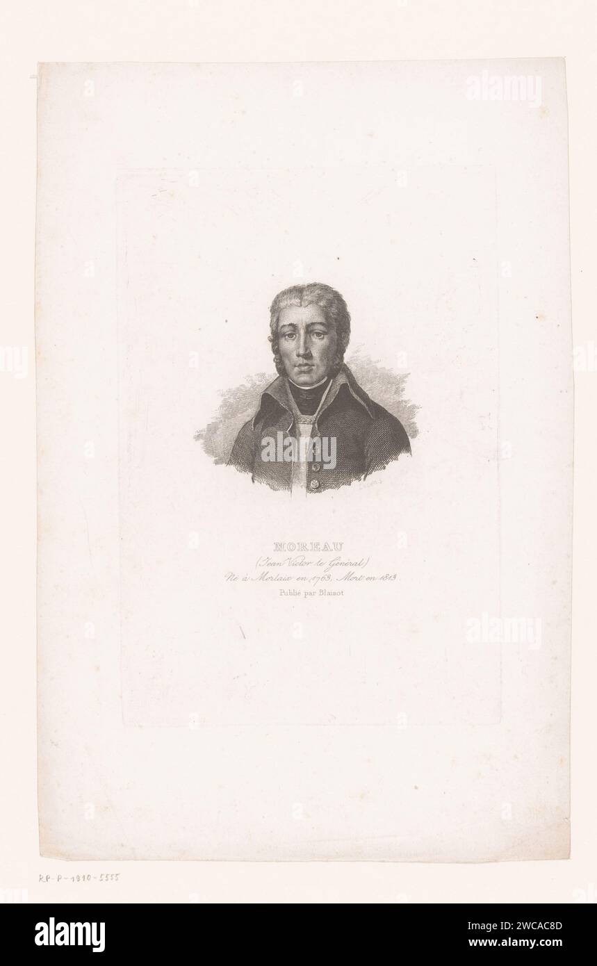 Portret van Jean Victor Marie Moreau, Jean Baptiste Lucien, 1758 - 1806 print  print maker: Francepublisher: Paris paper etching / engraving historical persons. commander-in-chief, general, marshal Stock Photo