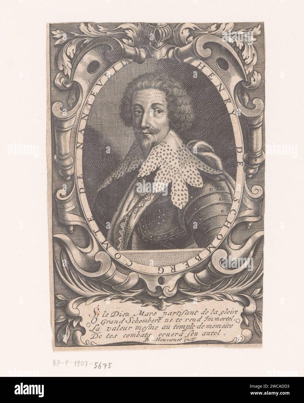 Portrait of Henri De Schomberg, Anonymous, Balthazar Moncornet, 1615 - 1668 print  Paris paper engraving historical persons. commander-in-chief, general, marshal. nobility and patriciate; chivalry, knighthood Stock Photo