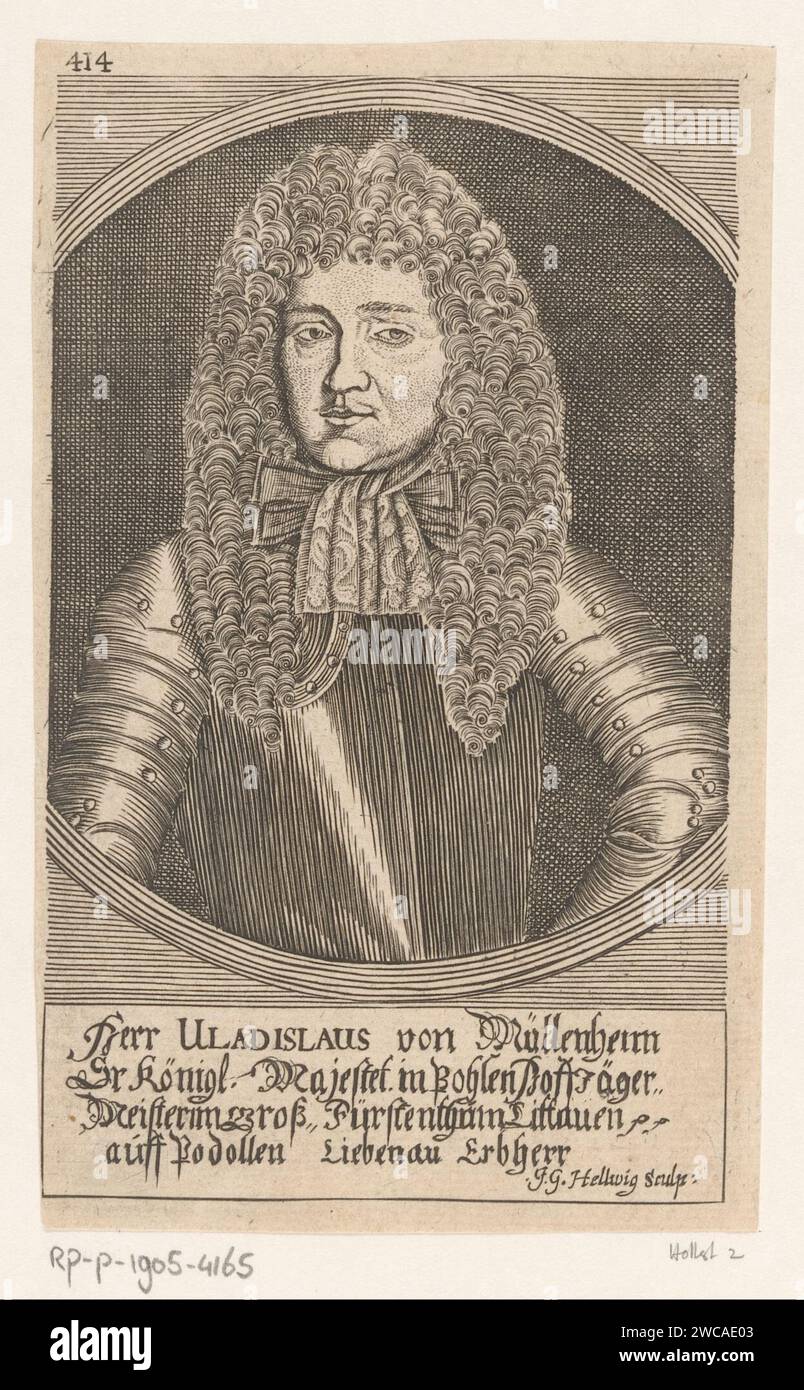 Portrait van Vladislaus von Müllenheim, Johann Georg Hellwig, 1694 print Nummered at the top left: 414.  paper engraving historical persons. armour Stock Photo