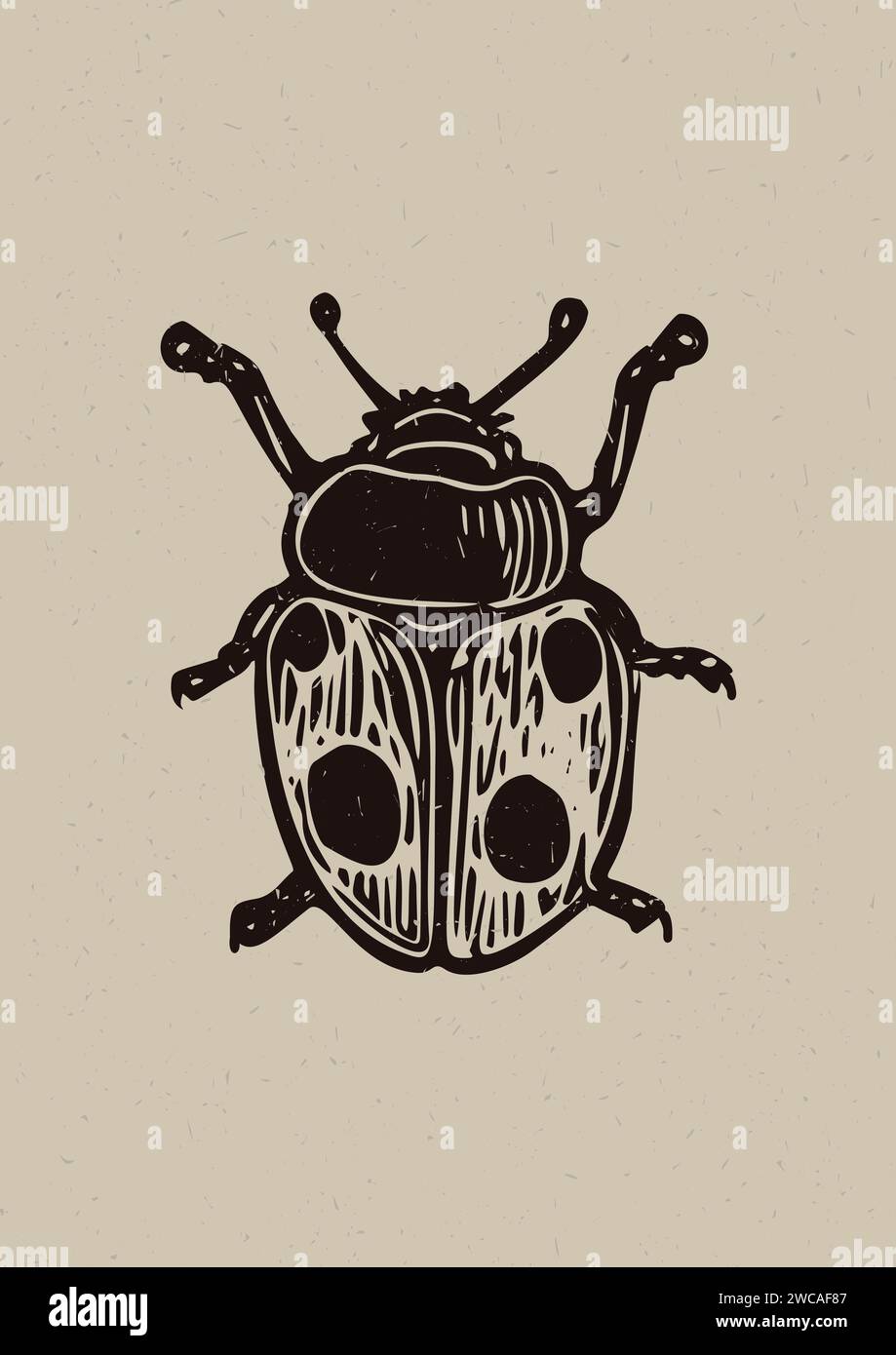 Rustic forest woodcut of folkart bug in simple silhouette style vector ...