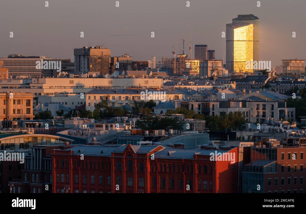 July 16, 2022, Moscow, Russia. View of residential and office buildings in the center of the Russian capital in the early summer morning. Stock Photo