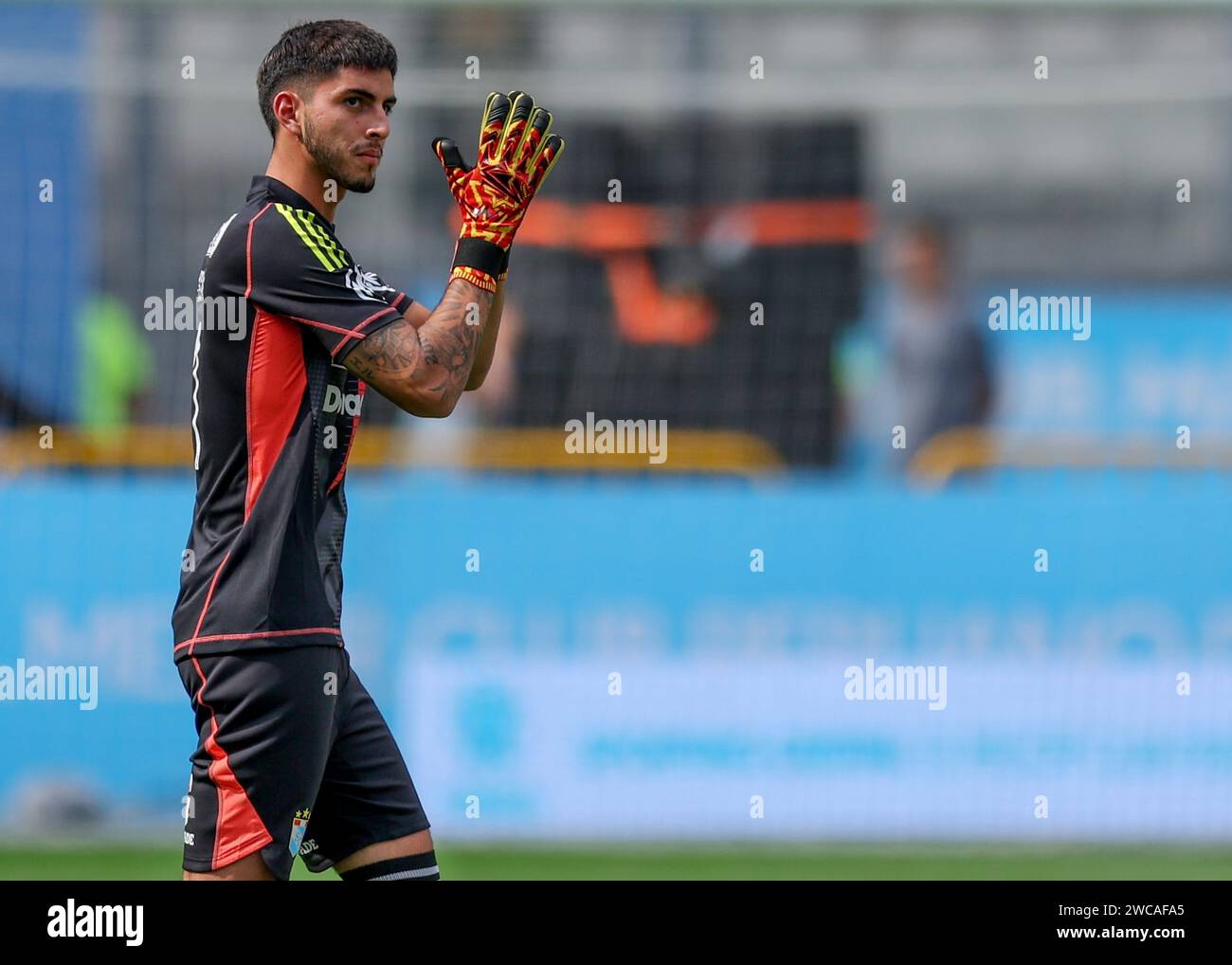 Lima, Peru. 14th Jan, 2024. Matias Cordova of Sporting Cristal during the friendly match between Sporting Cristal and Universidad Catolica de Chile played at Nacional Stadium on January 14, 2024 in Lima, Peru. (Photo by Miguel Marrufo/PRESSINPHOTO) Credit: PRESSINPHOTO SPORTS AGENCY/Alamy Live News Stock Photo
