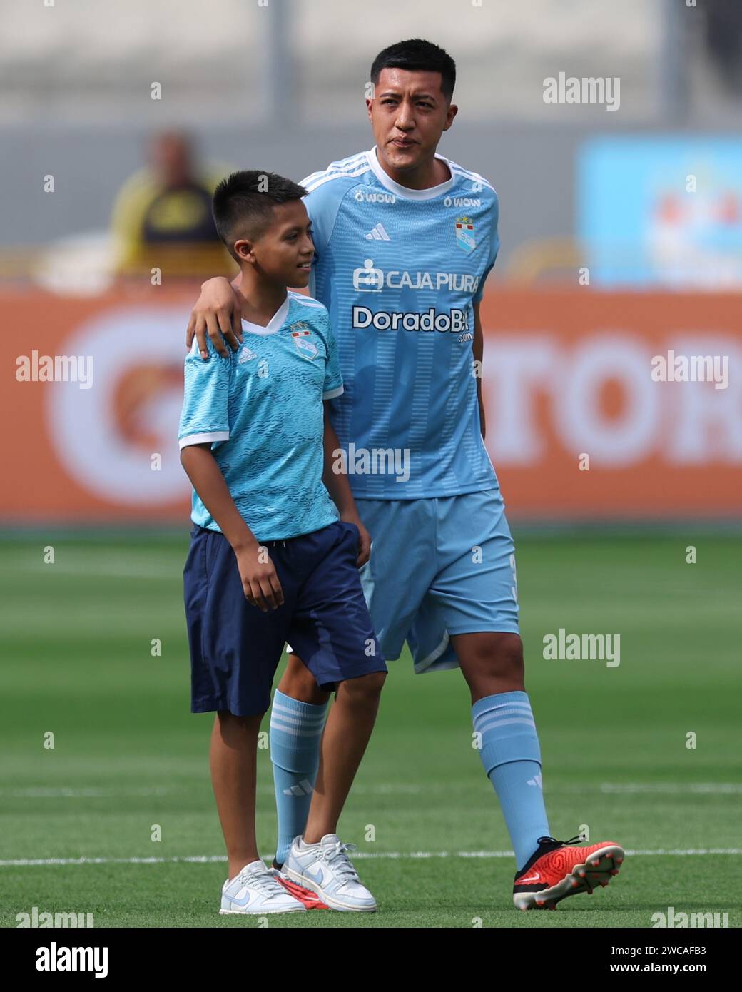 Lima, Peru. 14th Jan, 2024. Jostin Alarcon of Sporting Cristal during the friendly match between Sporting Cristal and Universidad Catolica de Chile played at Nacional Stadium on January 14, 2024 in Lima, Peru. (Photo by Miguel Marrufo/PRESSINPHOTO) Credit: PRESSINPHOTO SPORTS AGENCY/Alamy Live News Stock Photo