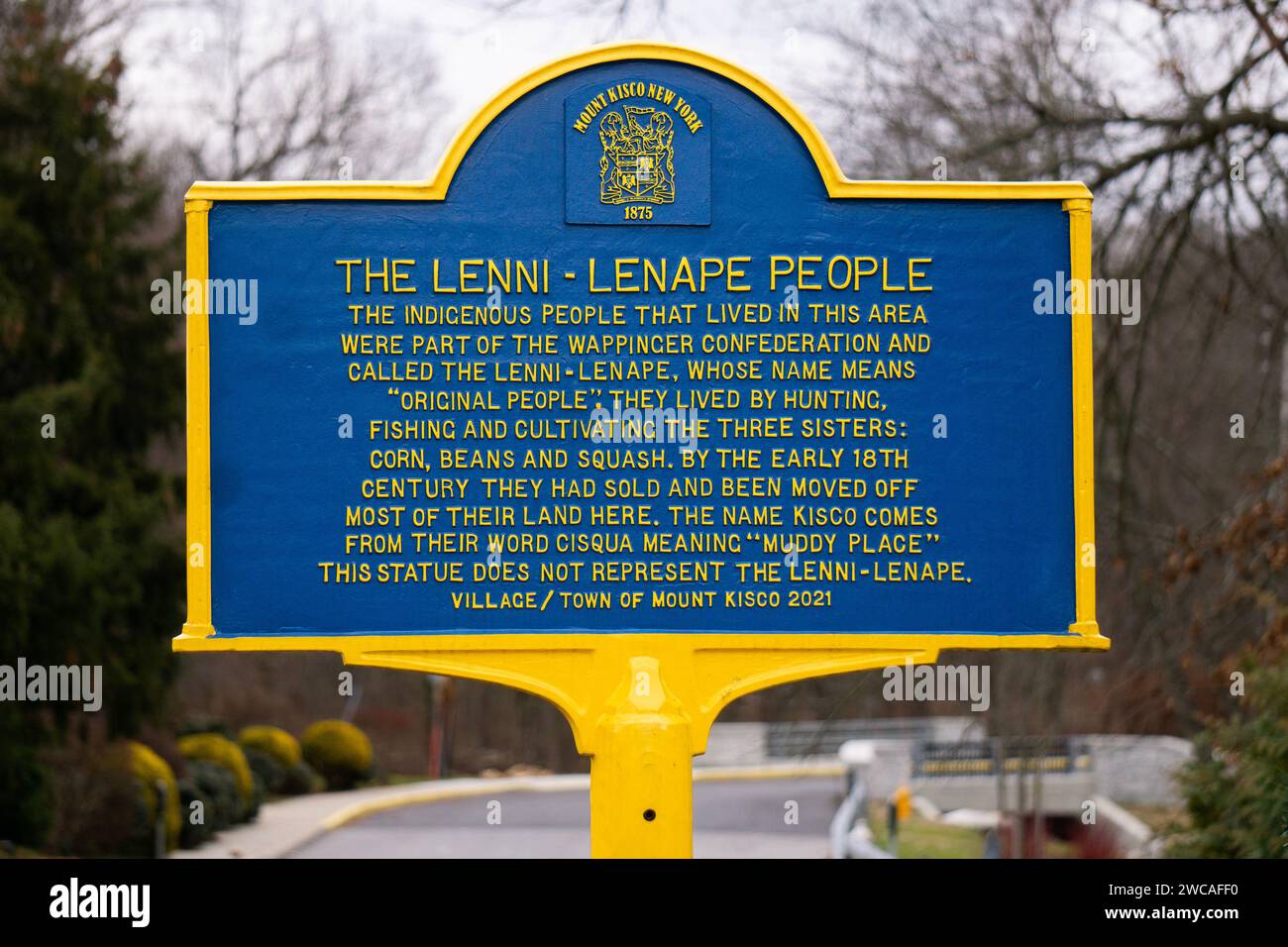 A sign in downtown Mount Kisco recognizing the Lenni Lenape indigenous