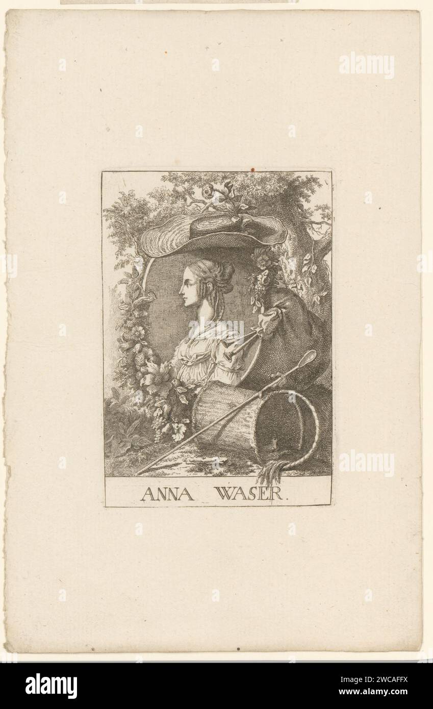 Portrait van Anna Waser, Johann Rudolph Schellenberg, 1750 - 1806 print   paper etching historical persons - BB - woman. bagpipe, musette - CC - out of doors Stock Photo