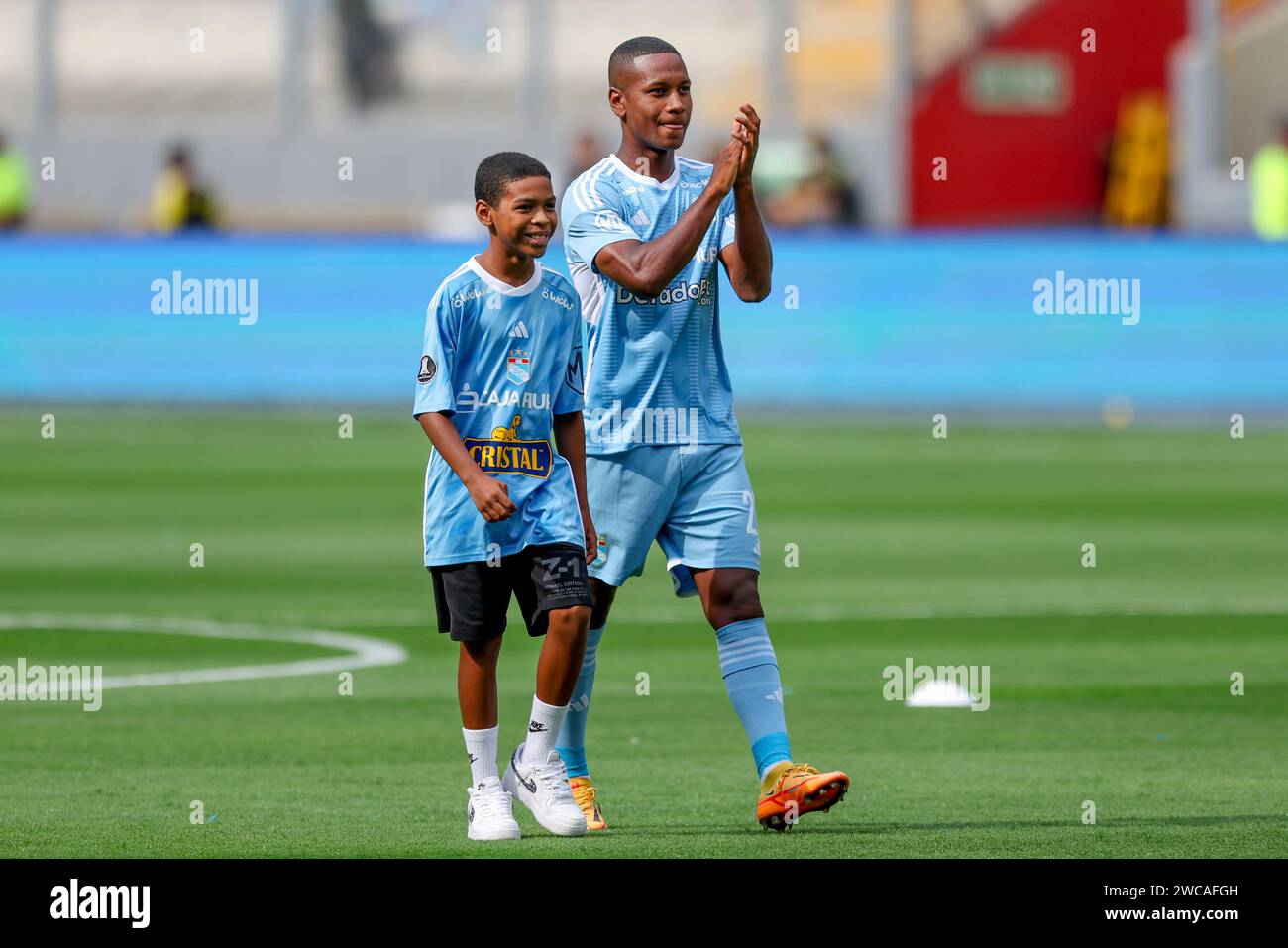 Lima, Peru. 14th Jan, 2024. Adrian Ascues of Sporting Cristal during the friendly match between Sporting Cristal and Universidad Catolica de Chile played at Nacional Stadium on January 14, 2024 in Lima, Peru. (Photo by Miguel Marrufo/PRESSINPHOTO) Credit: PRESSINPHOTO SPORTS AGENCY/Alamy Live News Stock Photo