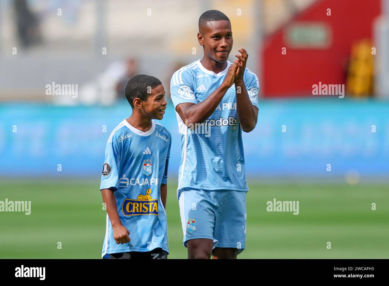 Lima, Peru. 14th Jan, 2024. Adrian Ascues of Sporting Cristal during the friendly match between Sporting Cristal and Universidad Catolica de Chile played at Nacional Stadium on January 14, 2024 in Lima, Peru. (Photo by Miguel Marrufo/PRESSINPHOTO) Credit: PRESSINPHOTO SPORTS AGENCY/Alamy Live News Stock Photo