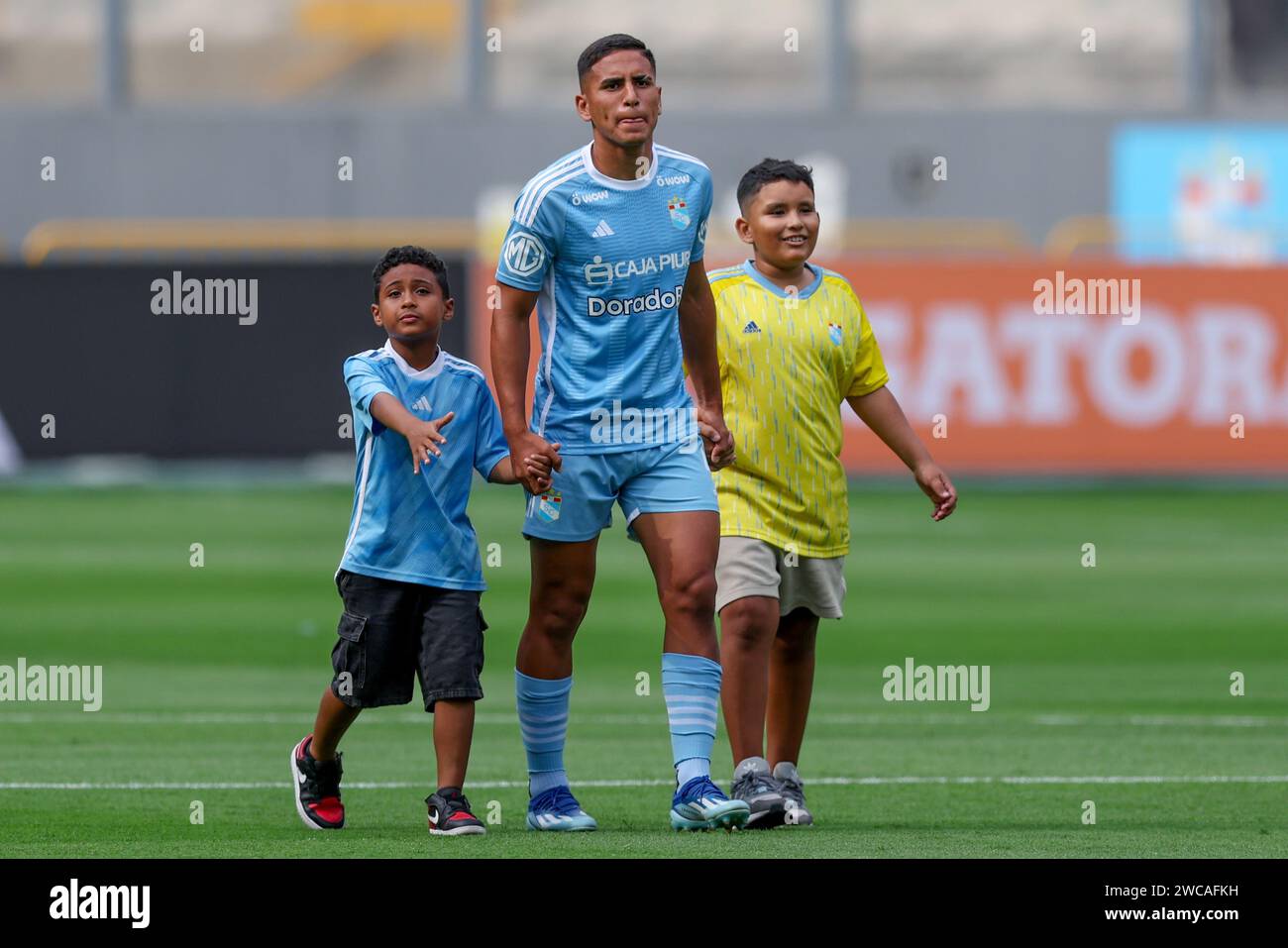 Lima, Peru. 14th Jan, 2024. Gianfranco Chavez of Sporting Cristal during the friendly match between Sporting Cristal and Universidad Catolica de Chile played at Nacional Stadium on January 14, 2024 in Lima, Peru. (Photo by Miguel Marrufo/PRESSINPHOTO) Credit: PRESSINPHOTO SPORTS AGENCY/Alamy Live News Stock Photo