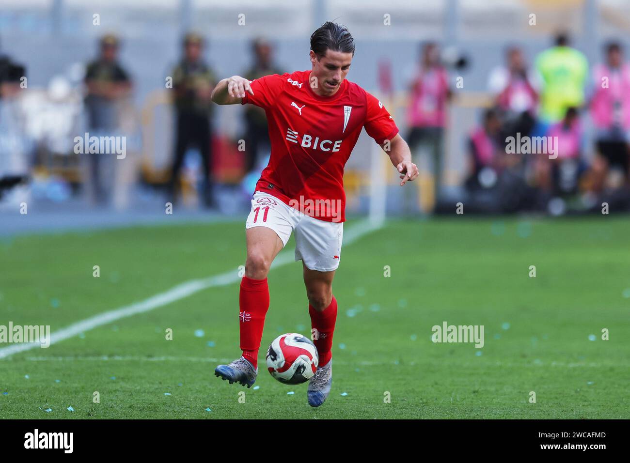 Lima, Peru. 14th Jan, 2024. Clemente Montes of Universidad Catolica during the friendly match between Sporting Cristal and Universidad Catolica de Chile played at Nacional Stadium on January 14, 2024 in Lima, Peru. (Photo by Miguel Marrufo/PRESSINPHOTO) Credit: PRESSINPHOTO SPORTS AGENCY/Alamy Live News Stock Photo