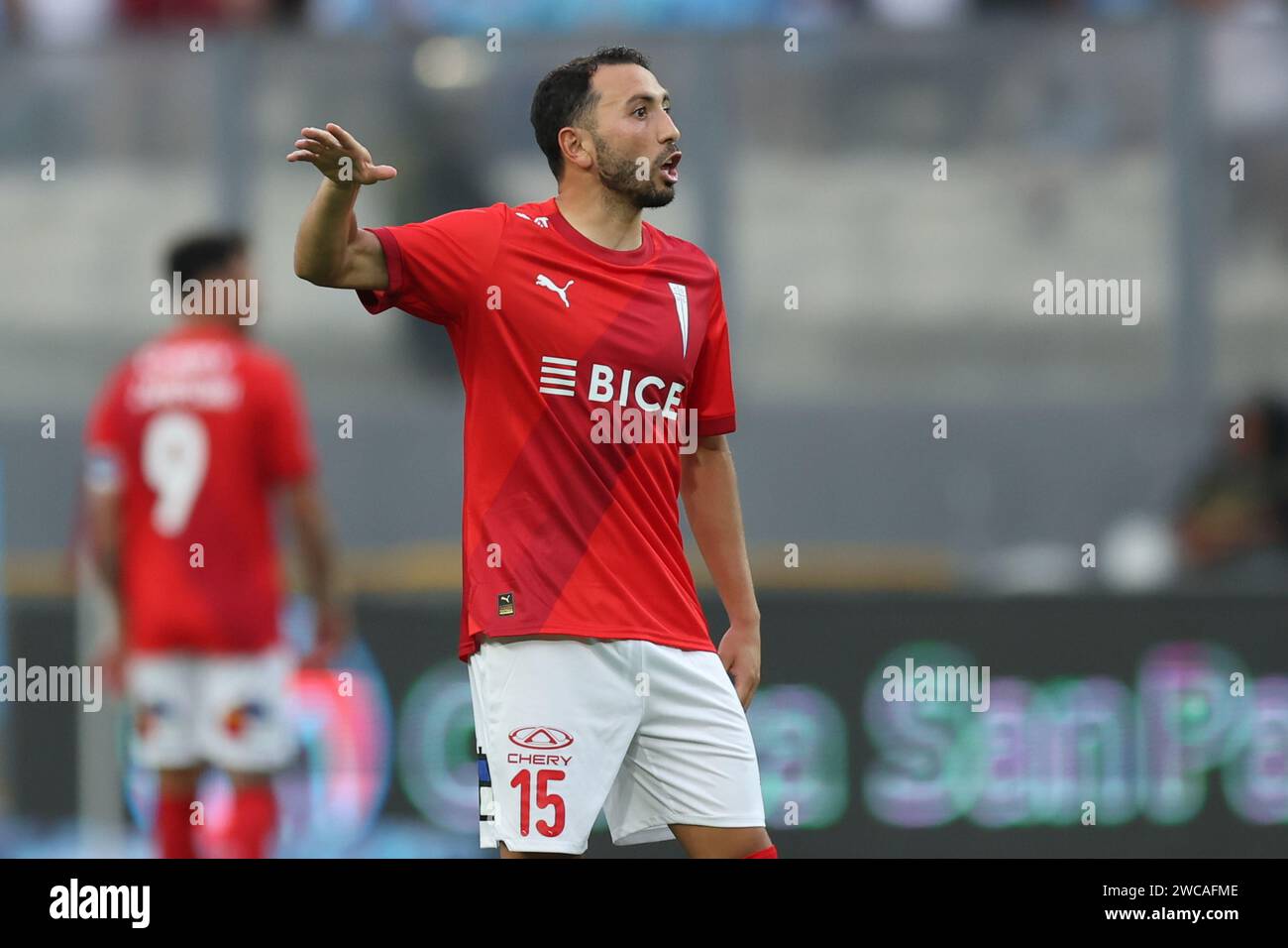 Lima, Peru. 14th Jan, 2024. Cristian Cuevas of Universidad Catolica during the friendly match between Sporting Cristal and Universidad Catolica de Chile played at Nacional Stadium on January 14, 2024 in Lima, Peru. (Photo by Miguel Marrufo/PRESSINPHOTO) Credit: PRESSINPHOTO SPORTS AGENCY/Alamy Live News Stock Photo