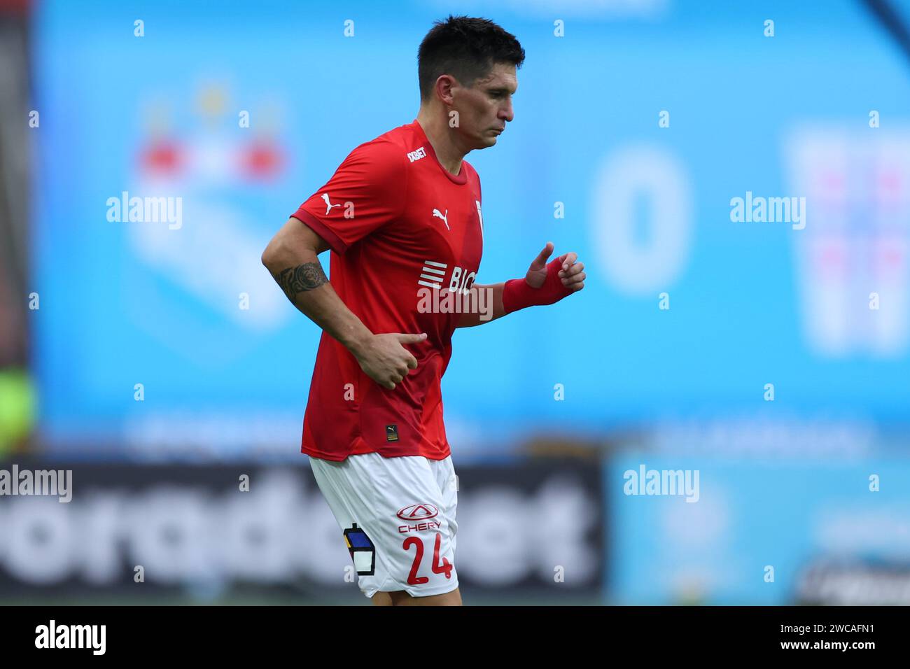 Lima, Peru. 14th Jan, 2024. Alfonso Parot of Universidad Catolica during the friendly match between Sporting Cristal and Universidad Catolica de Chile played at Nacional Stadium on January 14, 2024 in Lima, Peru. (Photo by Miguel Marrufo/PRESSINPHOTO) Credit: PRESSINPHOTO SPORTS AGENCY/Alamy Live News Stock Photo