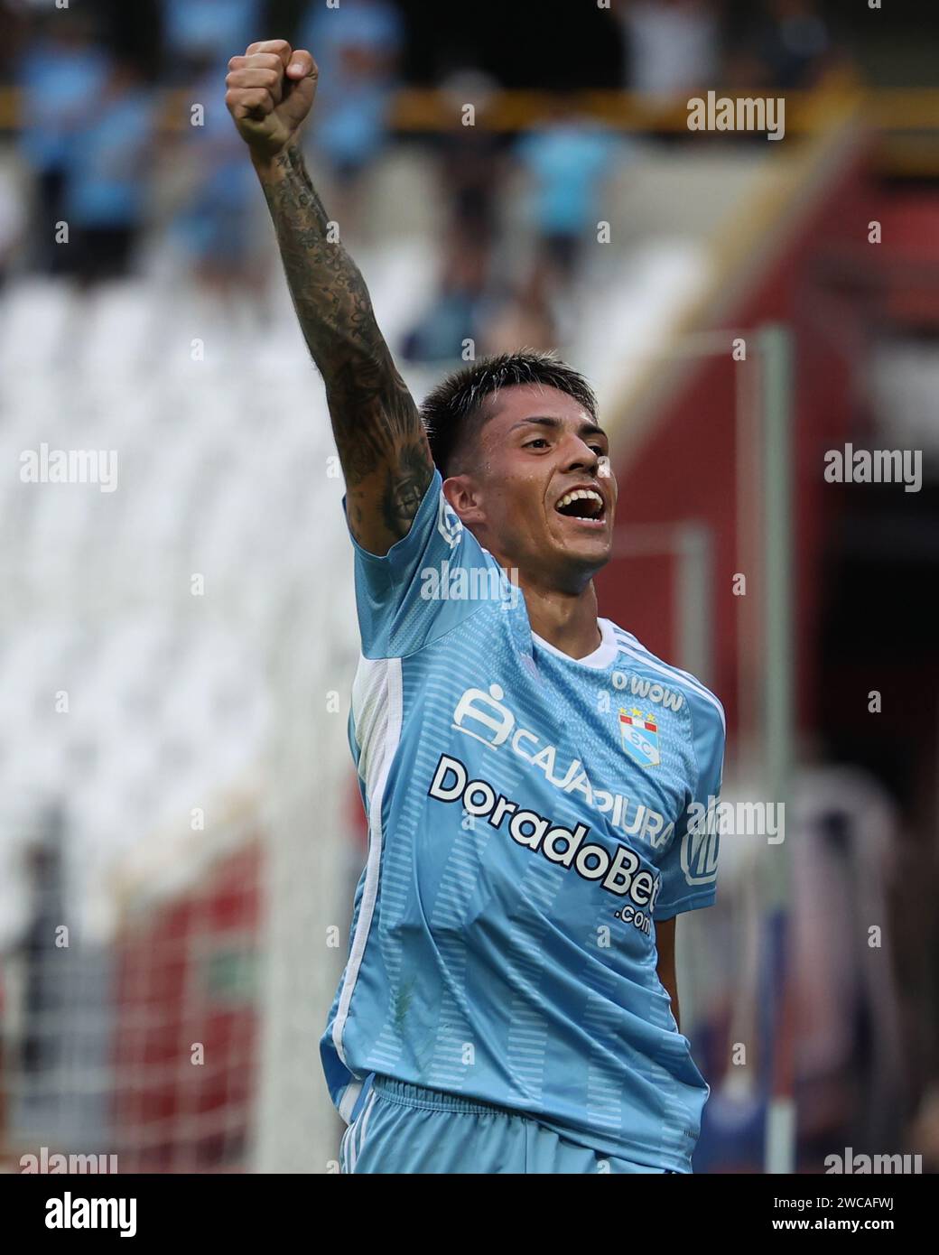 Lima, Peru. 14th Jan, 2024. Santiago Gonzalez of Sporting Cristal during the friendly match between Sporting Cristal and Universidad Catolica de Chile played at Nacional Stadium on January 14, 2024 in Lima, Peru. (Photo by Miguel Marrufo/PRESSINPHOTO) Credit: PRESSINPHOTO SPORTS AGENCY/Alamy Live News Stock Photo
