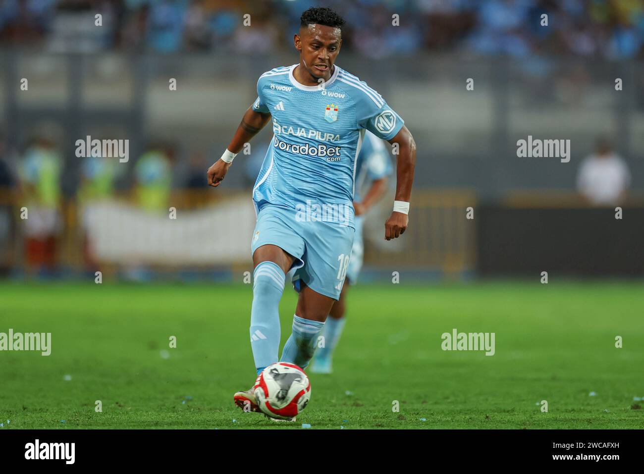 Lima, Peru. 14th Jan, 2024. Franco Medina of Sporting Cristal during the friendly match between Sporting Cristal and Universidad Catolica de Chile played at Nacional Stadium on January 14, 2024 in Lima, Peru. (Photo by Miguel Marrufo/PRESSINPHOTO) Credit: PRESSINPHOTO SPORTS AGENCY/Alamy Live News Stock Photo
