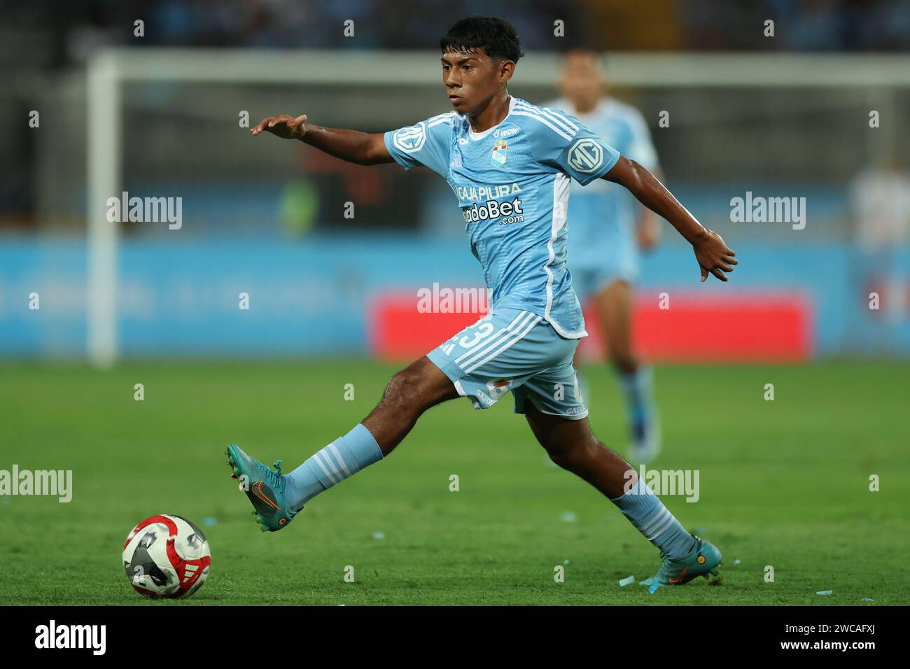 Lima, Peru. 14th Jan, 2024. Max Castro of Sporting Cristal during the friendly match between Sporting Cristal and Universidad Catolica de Chile played at Nacional Stadium on January 14, 2024 in Lima, Peru. (Photo by Miguel Marrufo/PRESSINPHOTO) Credit: PRESSINPHOTO SPORTS AGENCY/Alamy Live News Stock Photo
