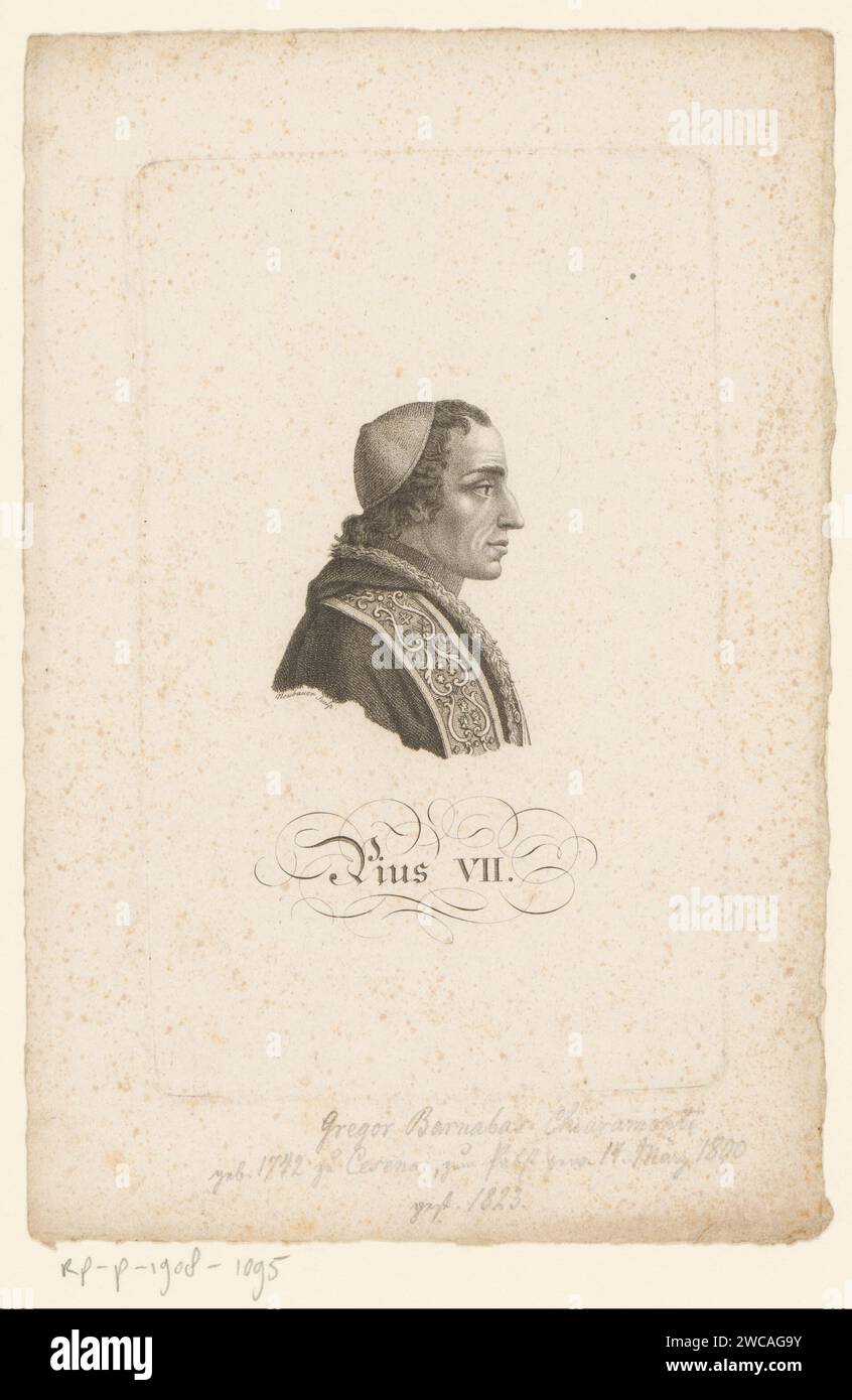 PortraT van Pius VII, Friedrich Ludwig Neubauer, 1800 - 1828 print   paper  historical persons. liturgical vestments, canonicals Stock Photo