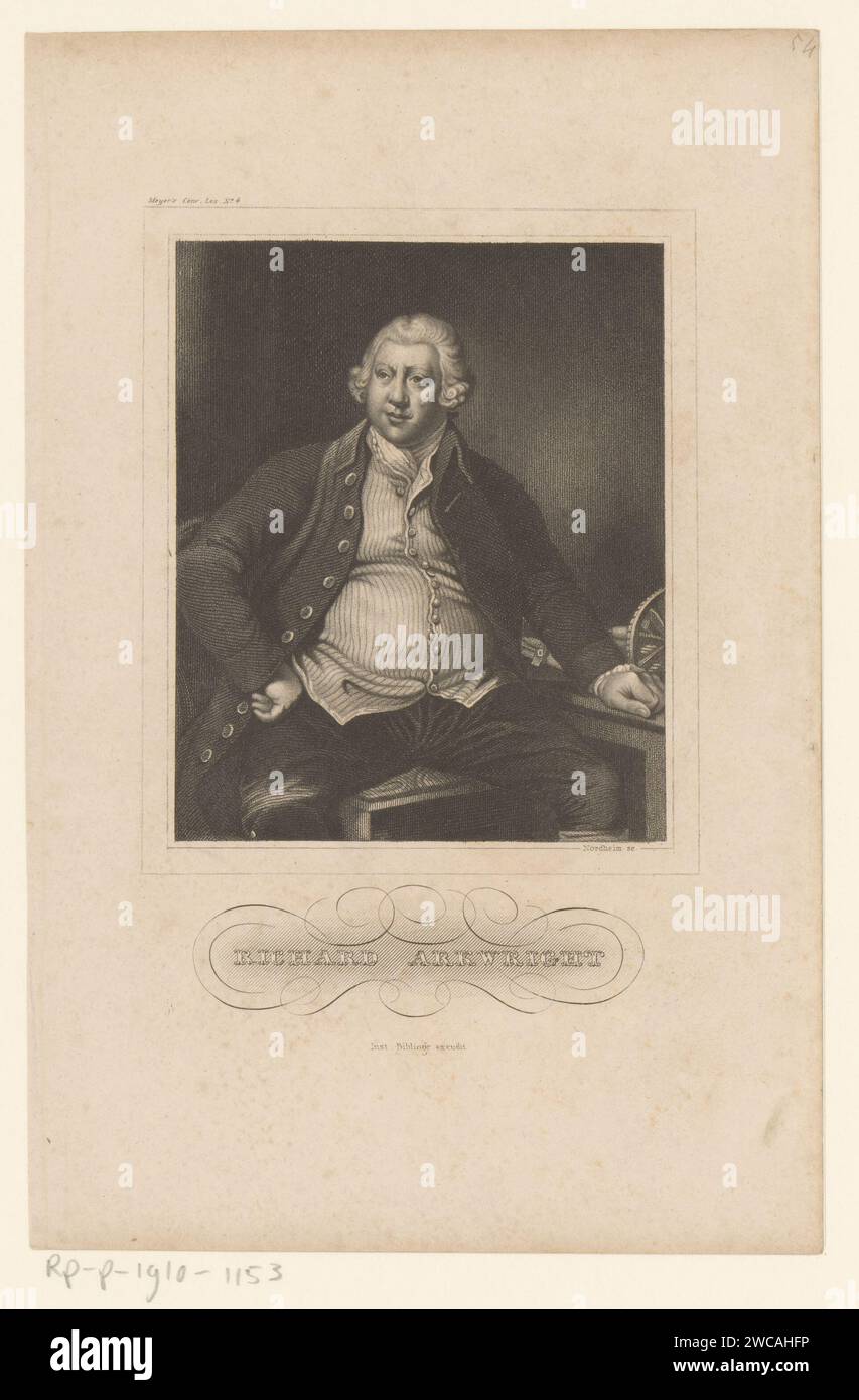 Portrait van Richard Arkwright, Johann Georg Nordheim, 1840 - 1855 print Printed at the top left Meyer's Conv. Lex. No 4.  paper etching historical persons Stock Photo