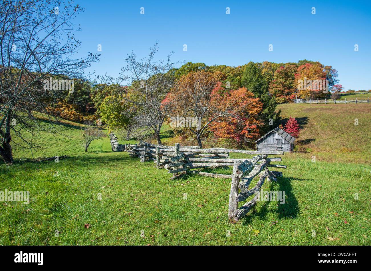 Fall colors at the Hensleey Settlement at Cumberland Gap National Historic Park. Stock Photo