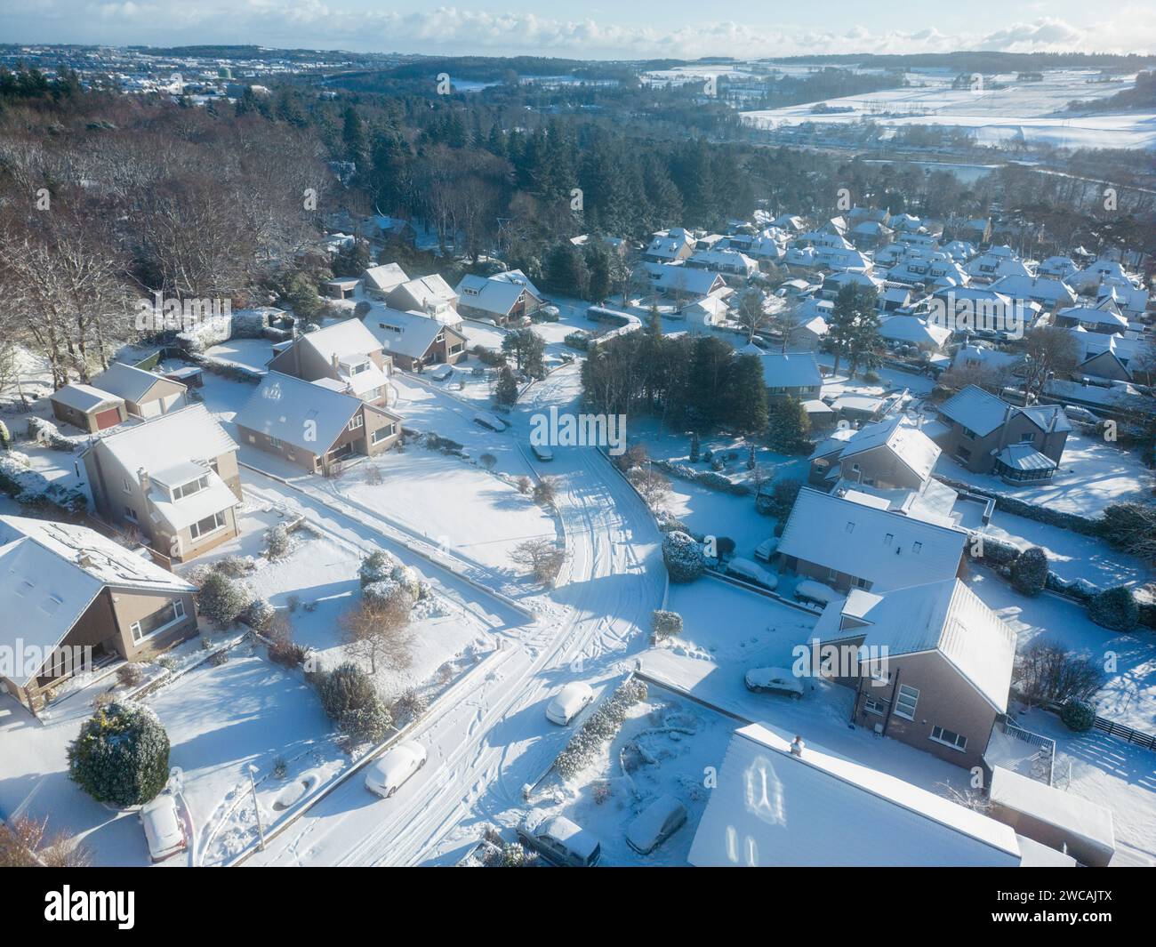UK Weather Aberdeen, Scotland. 15th January 2024. Drone photos of Snow