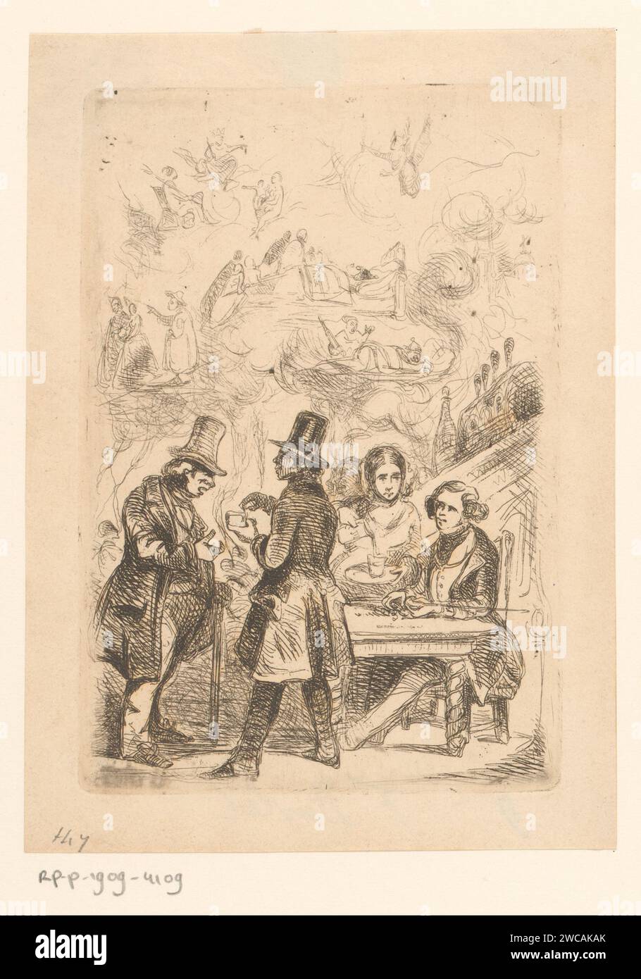 Figures in a cafe drink and tell stories, Franciscus Andreas Durlet