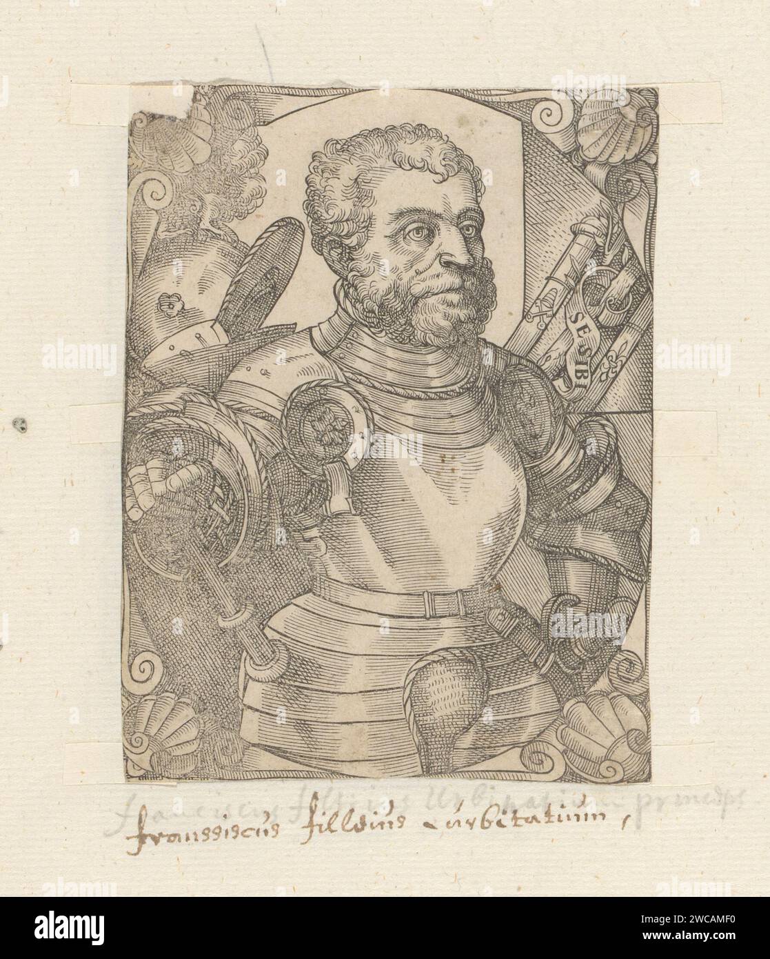 Portret Van Francesco Maria della Rovere, Anonymous, After Tobias Stimmer, 1549 - 1575 print Print is part of an album.  paper  historical persons. commander-in-chief, general, marshal Stock Photo