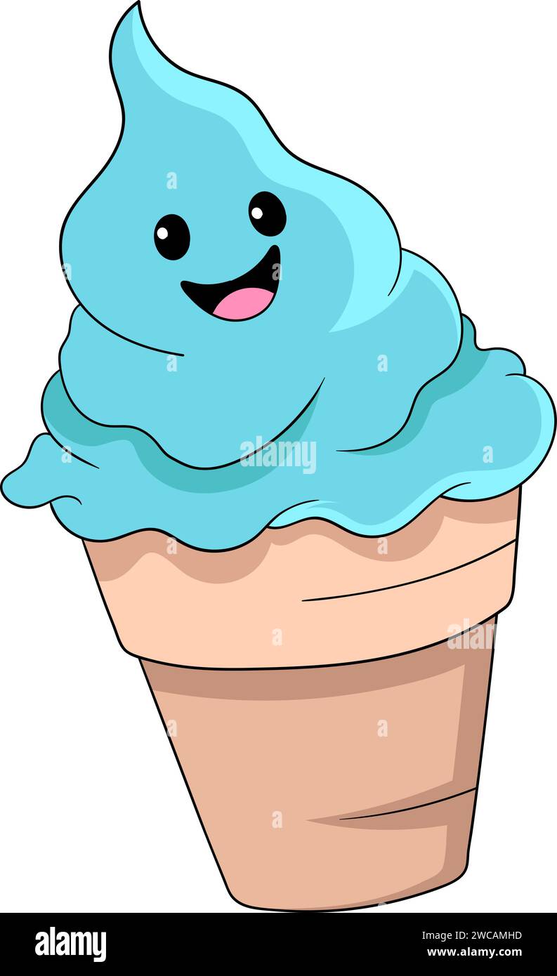 a dessert called ice cream with cone and cute character Stock Vector